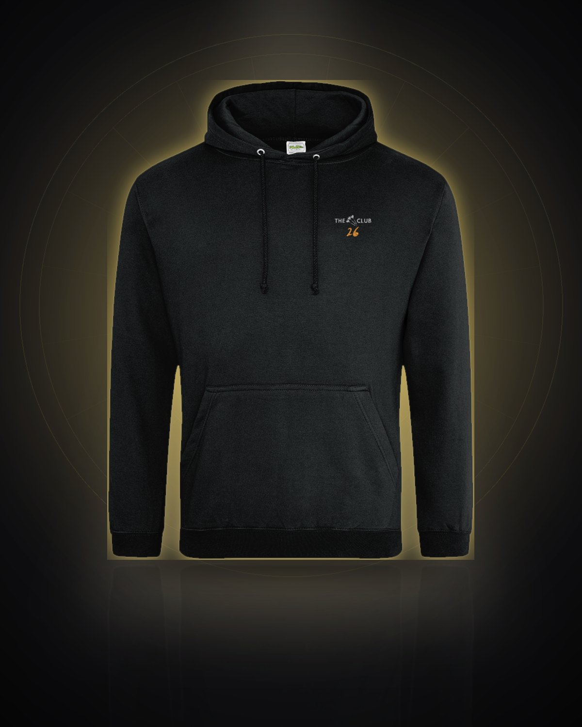 Black hoodie with The 26 Club logo on the left chest